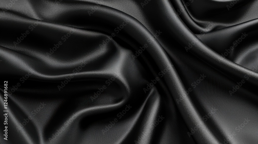 Black silk fabric draping elegantly in soft folds creating a smooth and luxurious texture for design and fashion applications Black silk fabric draping elegantly in soft folds creating a smooth and luxurious texture for design and fashion applications