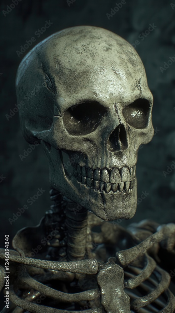 Halloween Dead Skeleton Emerging from Darkness with Eerie Atmosphere Halloween Dead Skeleton Emerging from Darkness with Eerie Atmosphere