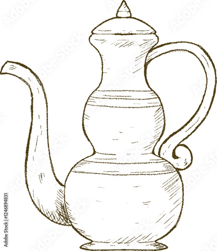 Hand-Drawn Illustration of an Ornate Antique Water Pitcher
