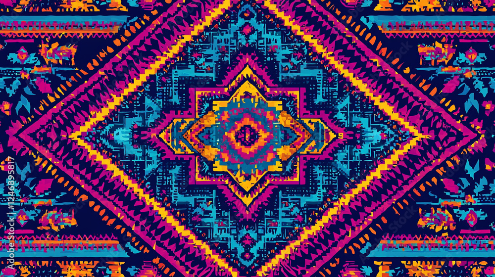 Vibrant geometric ethnic textile pattern. Vibrant geometric ethnic textile pattern.