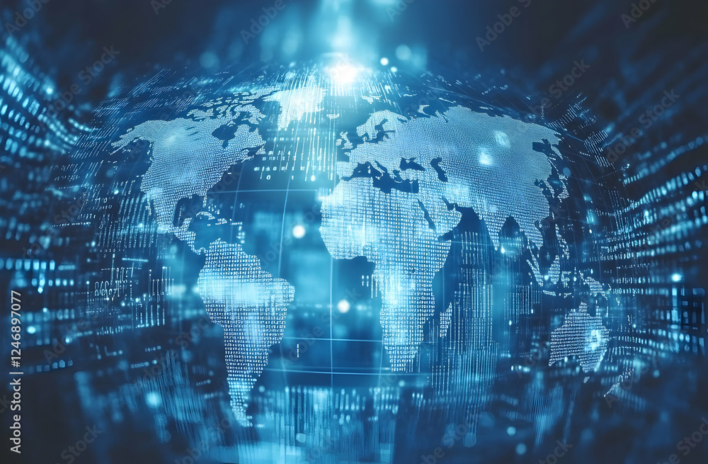 A blue background with global network connections and the world map A blue background with global network connections and the world map