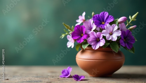 Wallpaper Mural small clay vessel containing dried violet flowers, arrangement, garden Torontodigital.ca