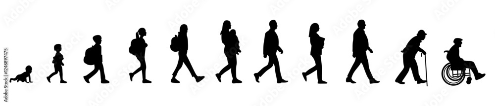 Profile shot of a child from crawling to adulthood. vector Profile shot of a child from crawling to adulthood. vector