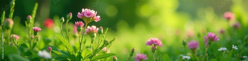 Fototapeta premium Natural environment with Althaea officinalis flowers, botany, marshmallow, greenery