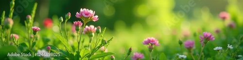 Natural environment with Althaea officinalis flowers, botany, marshmallow, greenery