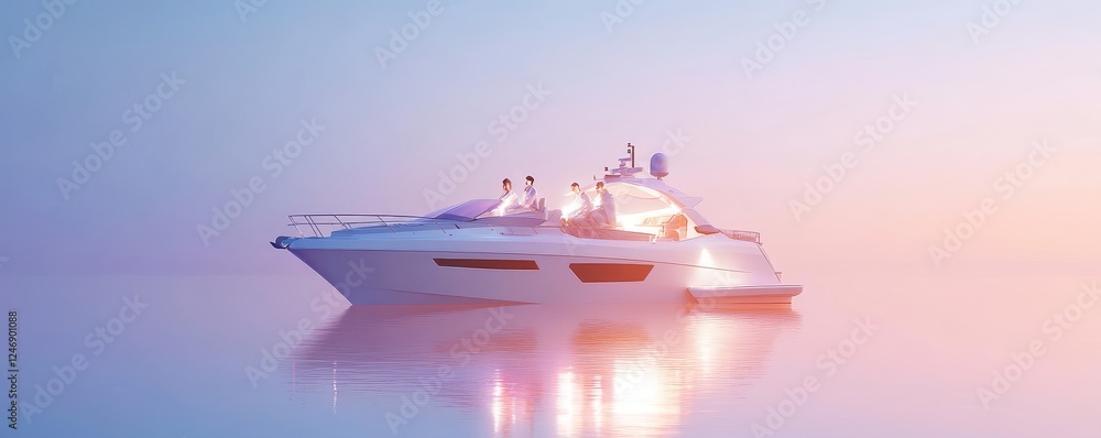 Luxurious yacht sailing at dawn on calm waters. Luxurious yacht sailing at dawn on calm waters.