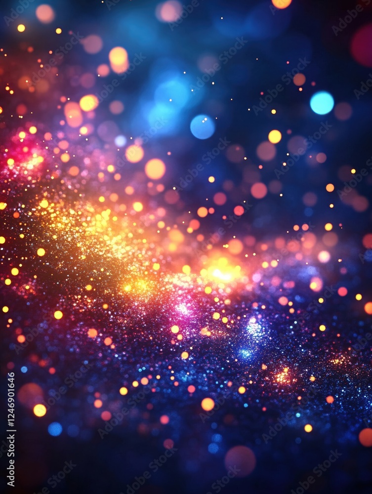 Fototapeta premium Abstract cosmic backdrop with glowing particles and bokeh effect in vibrant colors of space