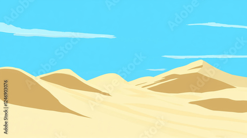 Minimalist Desert Landscape with Rolling Sand Dunes Under a Clear Blue Sky