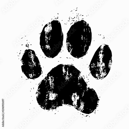 A grunge-style dog paw vector with rough, distressed edges, giving it a raw and artistic appearance. Perfect for pet-themed designs, t-shirts, logos, and branding with a rugged, handmade feel.