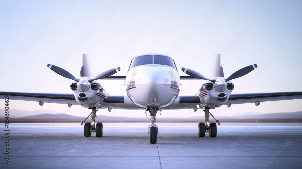 Fototapeta premium Modern aircraft on runway at dawn.