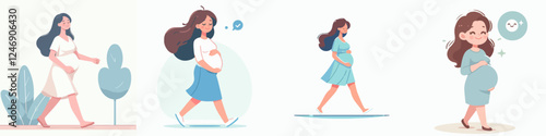 pregnant woman vector set walking