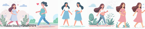 pregnant woman vector set walking