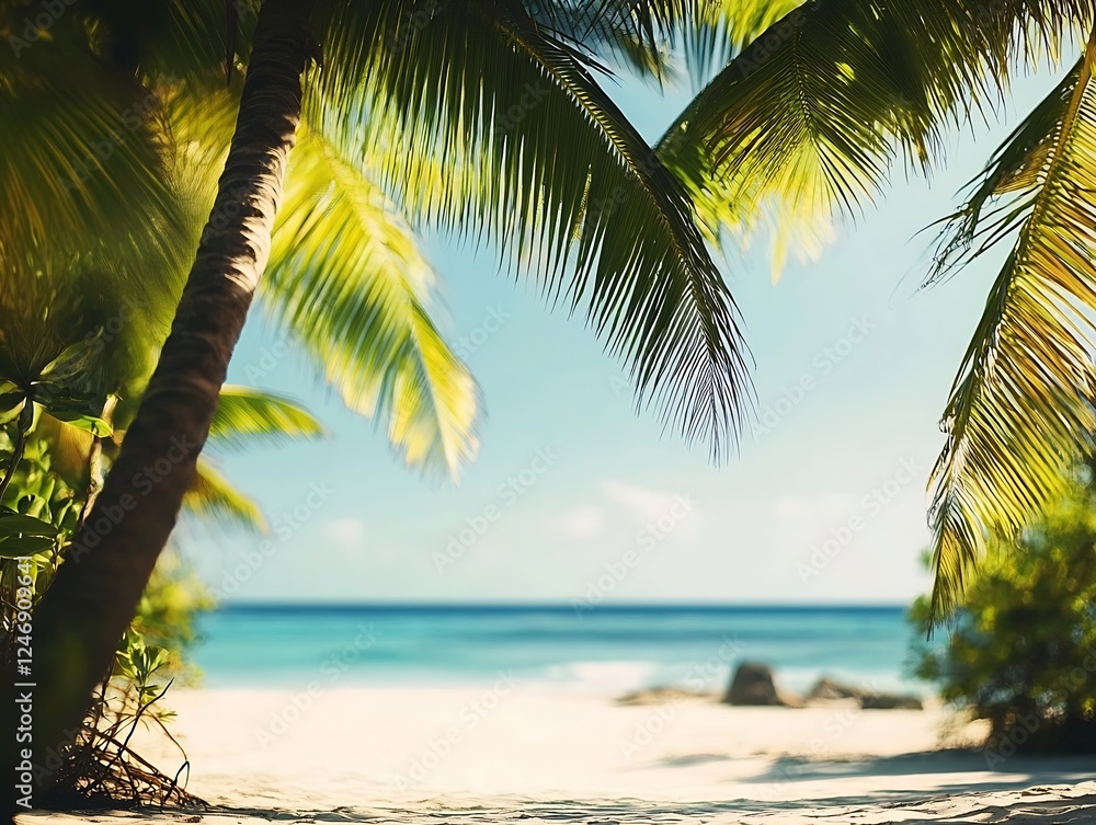 Tropical Island Paradise with Palm Trees and Pristine Sand Beach : Generative AI Tropical Island Paradise with Palm Trees and Pristine Sand Beach : Generative AI