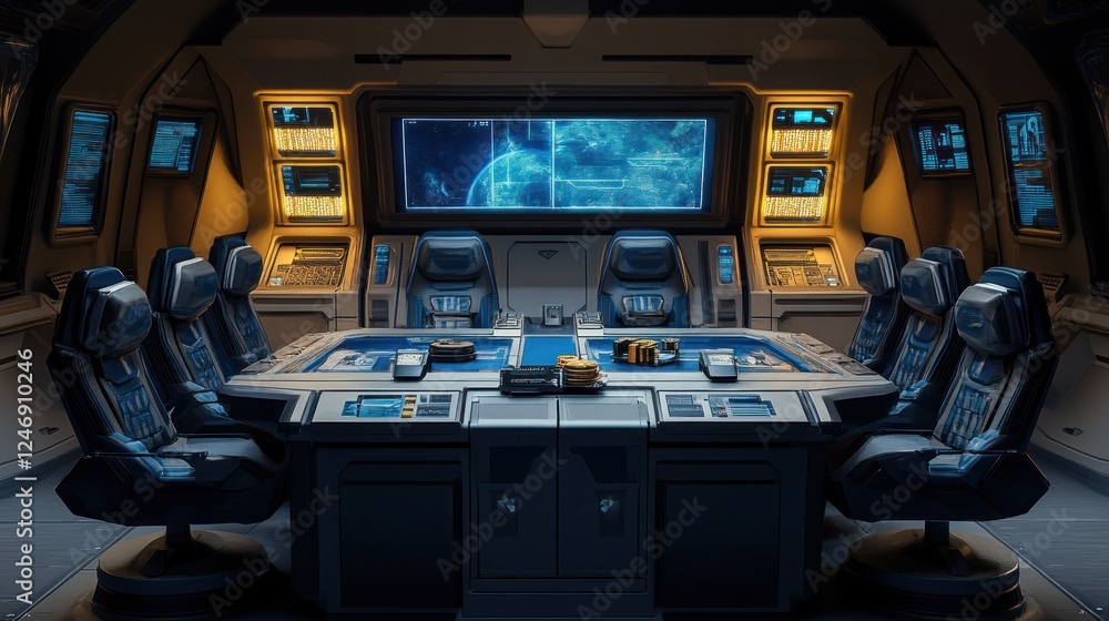 Naklejka premium Futuristic Spaceship Bridge Command Center Interior Design