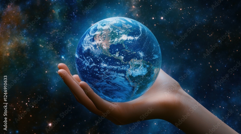 Our Precious Planet Earth Held Gently in a Hand Against the Vast Cosmic Background Our Precious Planet Earth Held Gently in a Hand Against the Vast Cosmic Background