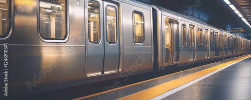 Modern subway train at bustling urban station. photo