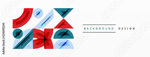 Abstract geometric background shapes forming a modern, symmetrical pattern. Bold contrast, smooth gradients, dynamic composition, futuristic style