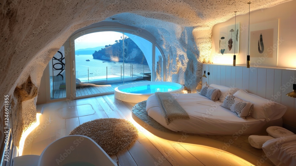 Fototapeta premium Luxury hotel corridor with elegant lighting and sophisticated decor.