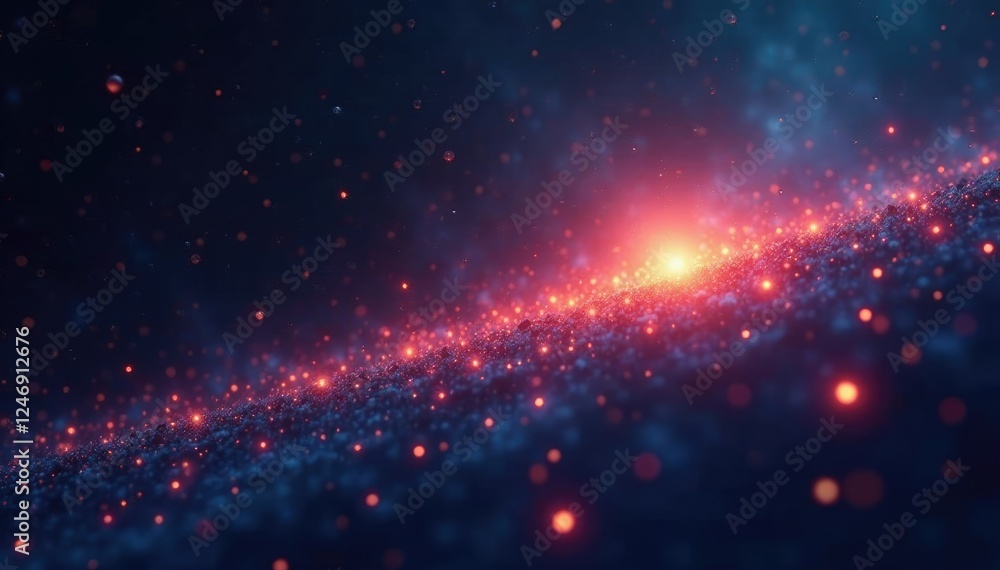 Fototapeta premium Tiny luminescent orbs suspended in a vast dark canvas, ambient, ethereal, cosmic rays