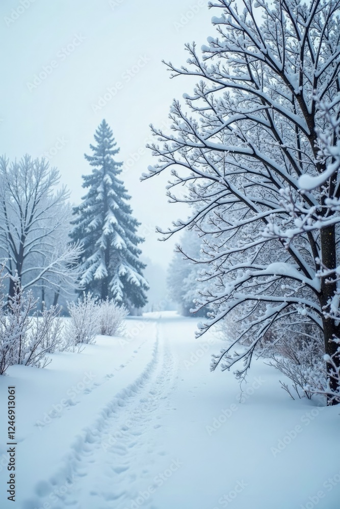 Obraz premium Thin branches blanketed in a layer of fresh powder, fresh, clean, landscape