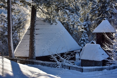 Wooden church in the valley of river Jablanica, Mt Zlatibor, Serbia photo