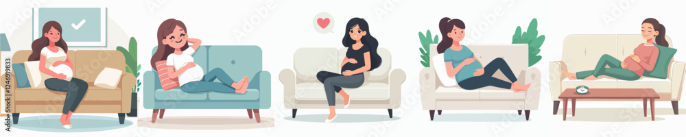 set vector pregnant woman relaxing on the sofa set vector pregnant woman relaxing on the sofa