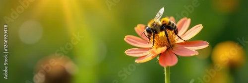 Gelbbindige furchenbiene halictus scabiosae in a garden, insects, gelbbindige furchenbiene photo