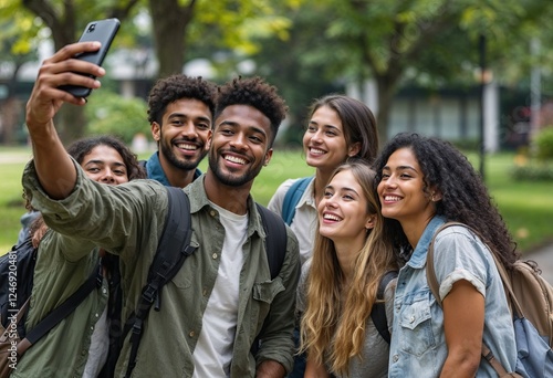 group of students taking selfie