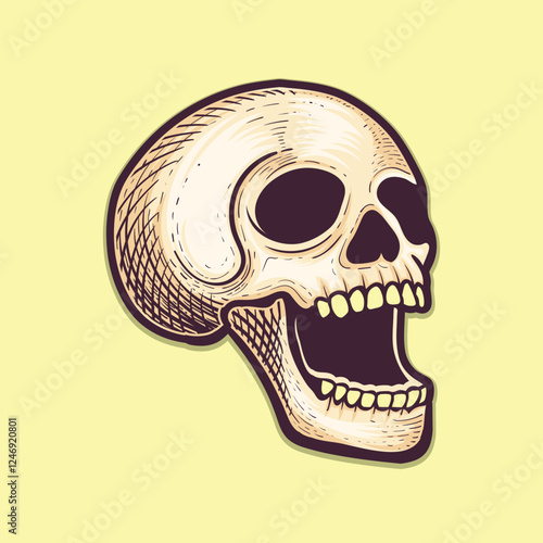 Side View open mouth teeth human skull design