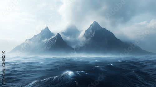 mystical island surrounded by ocean mist