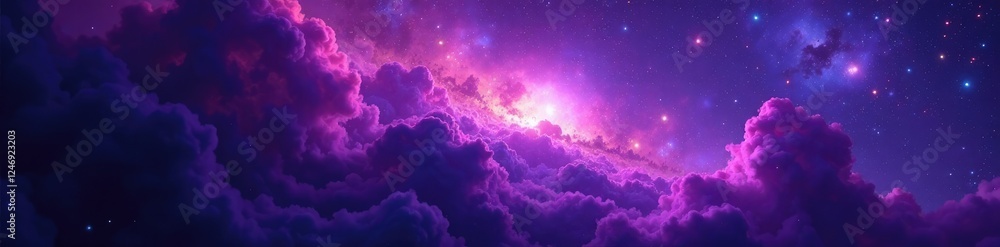 Fototapeta premium Dark galaxy with swirling purple clouds of gas, space, galaxies