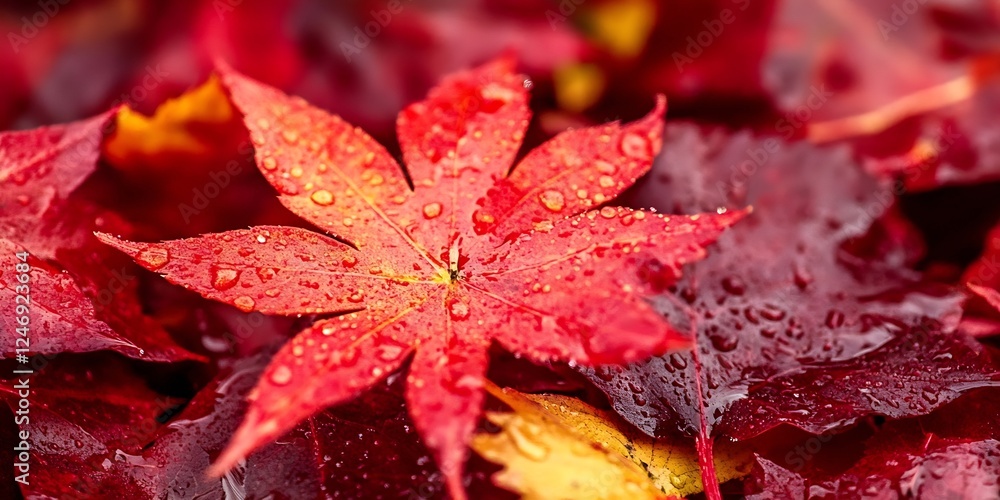 Closeup of Vibrant Autumn Leaves with Dewdrops Highlighting Seasonal Change : Generative AI Closeup of Vibrant Autumn Leaves with Dewdrops Highlighting Seasonal Change : Generative AI