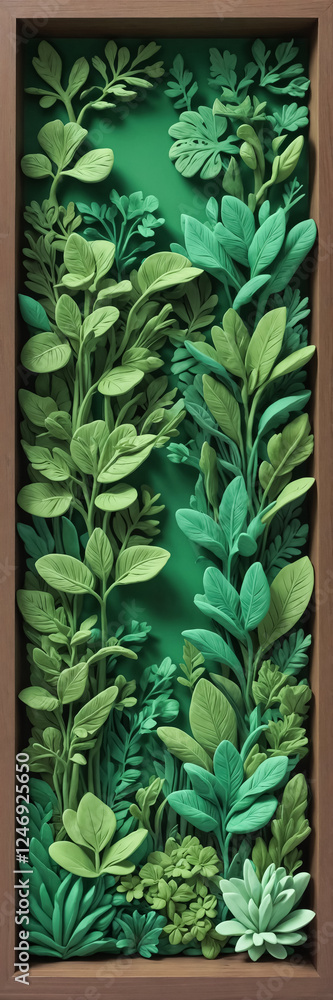 Fototapeta premium shadowbox scene green plants from plasticine.