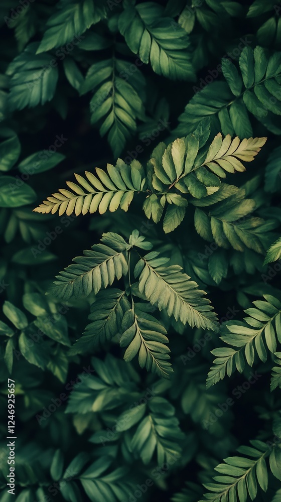 Dense Green Foliage with Fern Leaves Creating an Exotic Jungle Atmosphere : Generative AI Dense Green Foliage with Fern Leaves Creating an Exotic Jungle Atmosphere : Generative AI