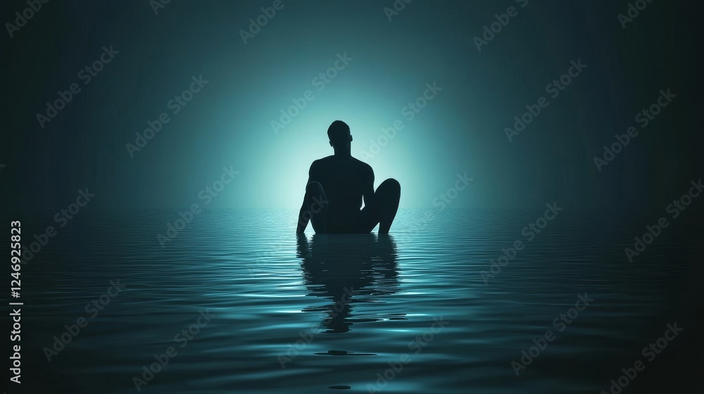 custom made wallpaper toronto digitalSilhouette of a person meditating in water.