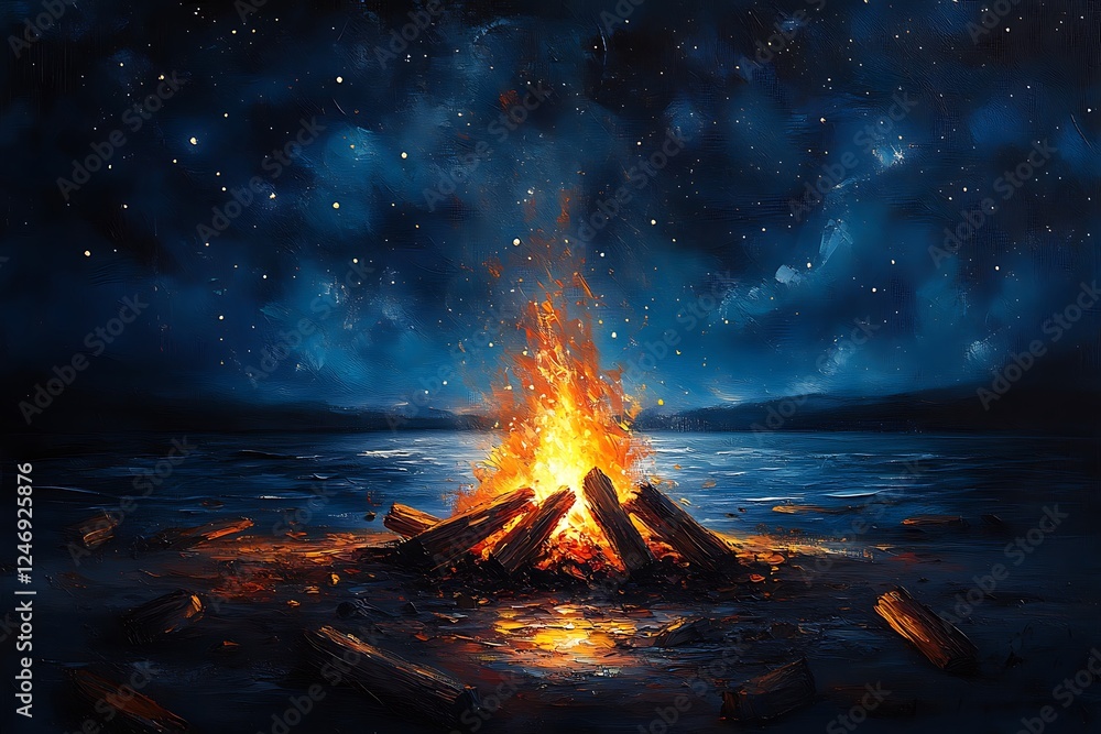 Starry Night Campfire by the Lake Starry Night Campfire by the Lake