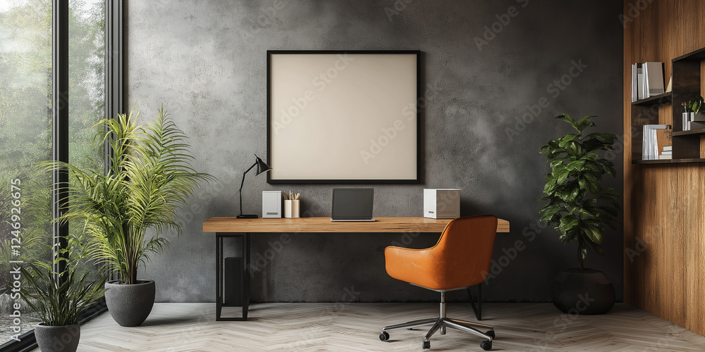 Fototapeta premium Home office inspiration modern workspace design cozy environment interior photography stylish desk setup bright and inviting atmosphere