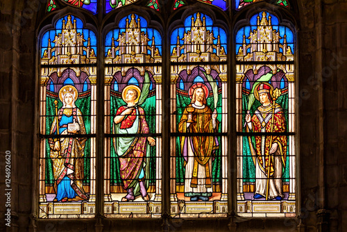 The colorful cathedral window of Dieppe in the Normandy photo