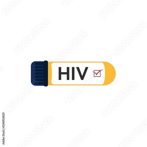 Blood test tube icon flat vector. Review clinical body. Machine diagnosis HIV and Aids. Human Immunodeficiency Virus.