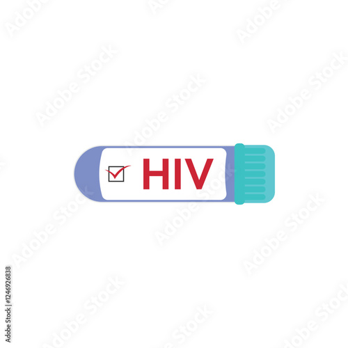 Blood test tube icon flat vector. Review clinical body. Machine diagnosis HIV and Aids. Human Immunodeficiency Virus.