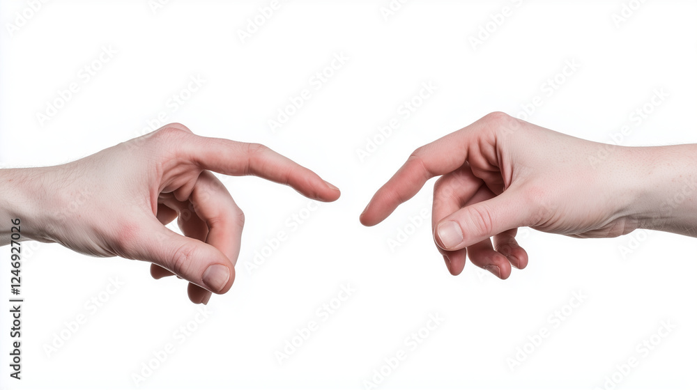 two hands reach out to each other on a white background two hands reach out to each other on a white background