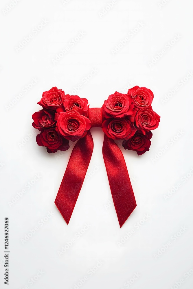 Red ribbon made of roses. Valentine, thank you, women's day concept.