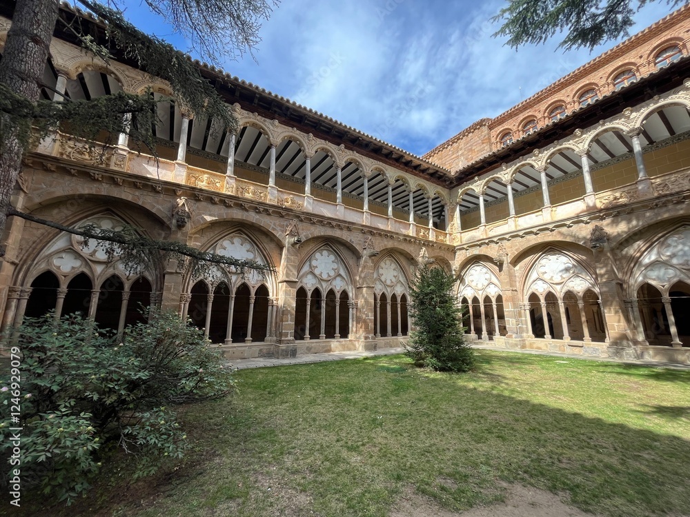 Obraz premium Interior y exterior del monasterio de Veruela, Techos, puertas y claustro. Tarazona, Aragón
