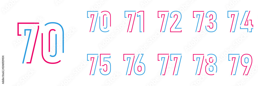 set anniversary 70 to 79 year logo designs. abstract number, icon, vector illustration set anniversary 70 to 79 year logo designs. abstract number, icon, vector illustration