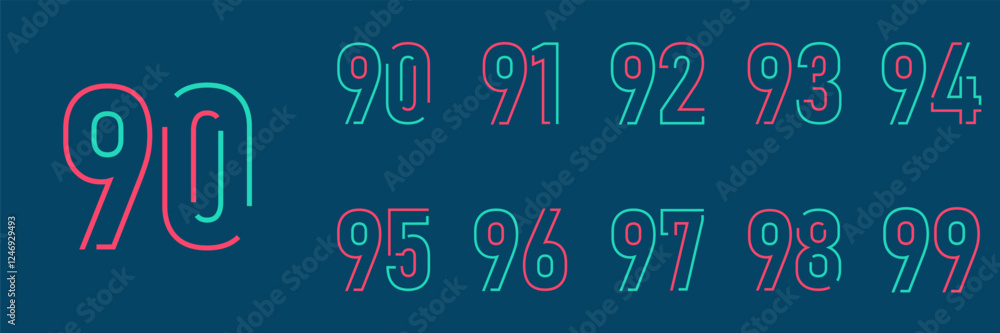 set anniversary 90 to 99 year logo designs. abstract number, icon, vector illustration set anniversary 90 to 99 year logo designs. abstract number, icon, vector illustration