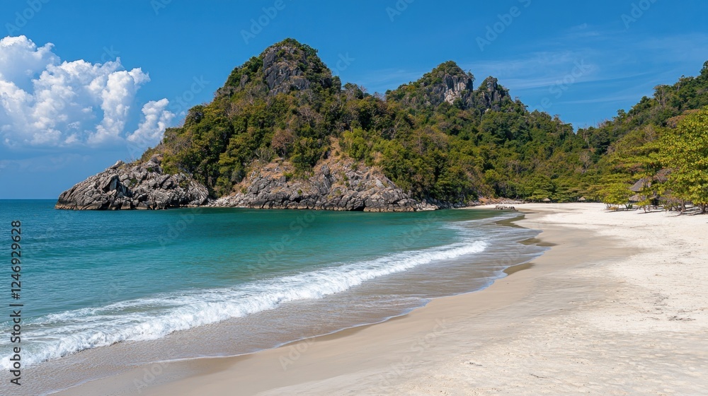 Serene Tropical Beach with Lush Mountains Serene Tropical Beach with Lush Mountains