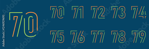 set anniversary 70 to 79 year logo designs. abstract number, icon, vector illustration
