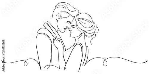Wedding couple line art vector illustration. Vector eps
