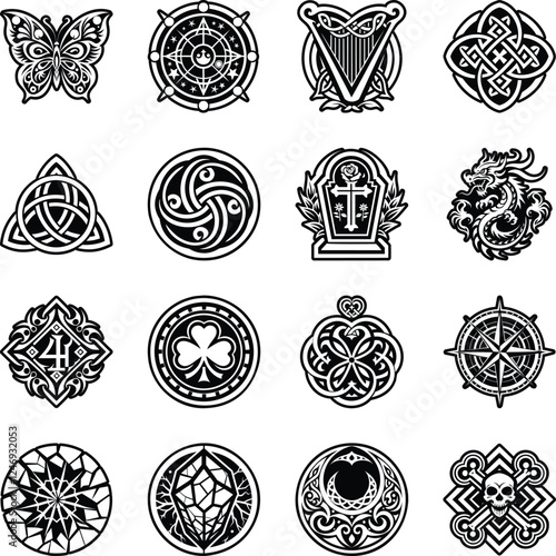 Bundle of Superstitious Symbols Glyph Icons 

