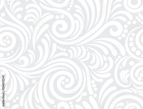 Seamless floral vector pattern with gray swirls and vintage ornament design for textile.